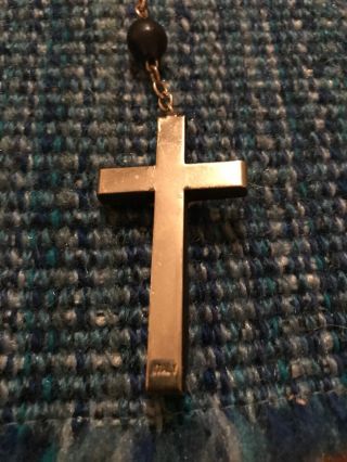 antique Catholic nuns 28”large black wood beads rosary crucifix faith Italy 2
