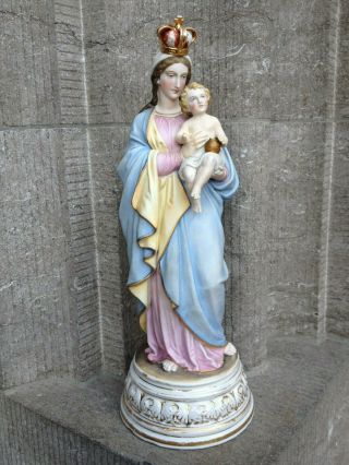Antique Porcelain Bisque Vieux Paris Madonna Child Jesus Altar Standing Statue