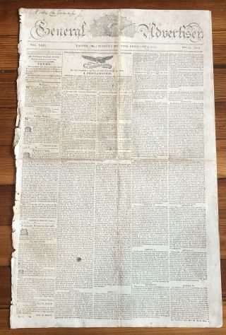 1823 Display Newspaper W Front Page James Monroe Proclamation Treaty W Britain