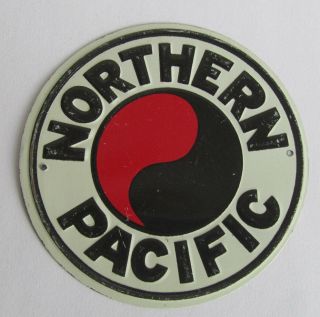One Vintage Metal Post Cereal Northern Pacific Railroad Emblem Sign Badge $5.  99