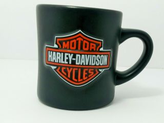 Harley Davidson Matte Black Raised 3 - D Bar & Shield Coffee Cup Mug.