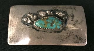 Vintage Turquoise & Sterling Silver Native American Style Belt Buckle