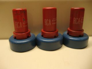 3 Matched Red Rca 5693 Radio Tubes Type 6sj7 Tv7 Good Red Metal 5693 Tube