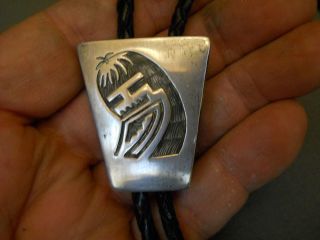 Hopi Long Hair Kachina Sterling Silver Overlay Bolo Tie Signed T Thomas