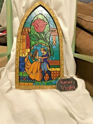 Disney Parks Beauty And The Beast Stained Glass Window Frame Wall Art