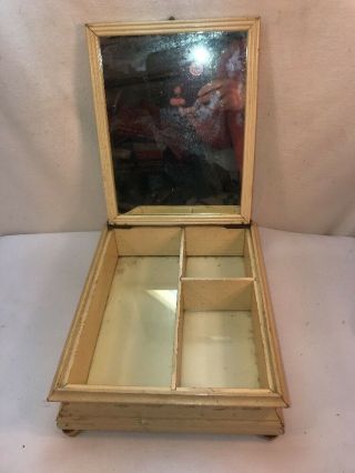 Vtg Wood Vanity Make up Jewelry Trinket box French Provincial Dress Lady Picture 2