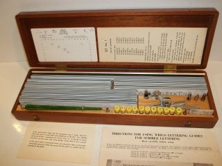 Vintage Wrico Lettering Scriber Set Guides Pen Wood Box Drafting