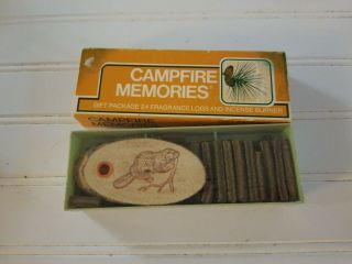 Vintage Campfire Memories Cardboard Box 24 Fragrance Logs Incense Burner