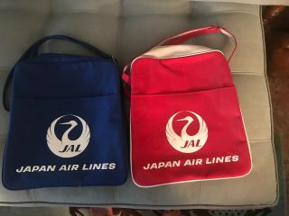 Vintage Japan Airline Jal Shoulder Bags (2) One Blue And One Red