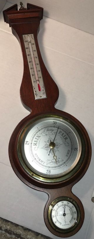 21 " Airguide Wooden Banjo Style Barometer Hydrometer Thermometer Weather Station