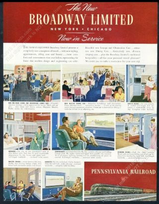1949 Pennsylvania Railroad Broadway Limited Train Art Vintage Print Ad