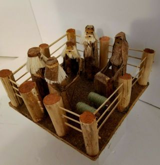 Hand Made Crafted Jesus Nativity Scene Carved Wood Vintage Adorable 8 X 8 X 5