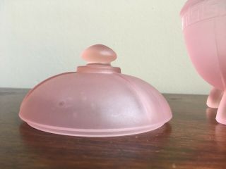 1930 ' s Art Deco Depression Glass Pink Frosted Powder Dish with Lid for Vanity 4