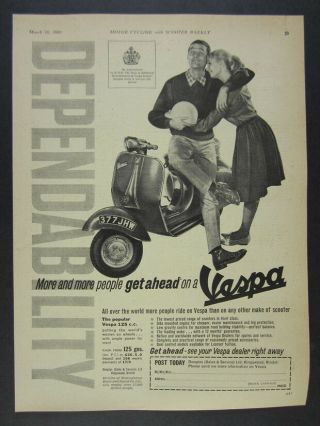 1961 Vespa 125 Scooter Photo Vintage Print Ad
