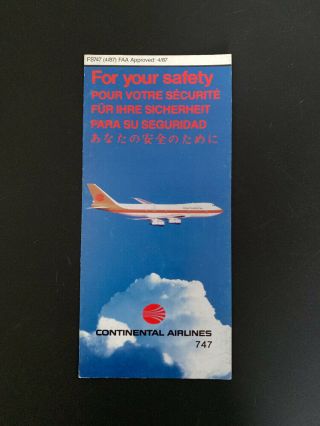 Safety Card Continental Boeing 747 4/87