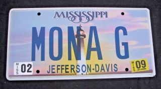Mississippi Vanity License Plate " Mona G " Garcia Gonzales Green Griffin Grant