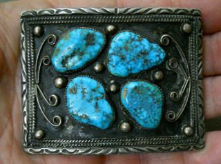 Southwestern Cowboy Native American Indian Turquoise Sterling Silver Belt Buckle