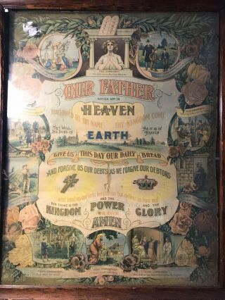 Vtg/antique Our Father Print.  Ten Commandments And Lord 