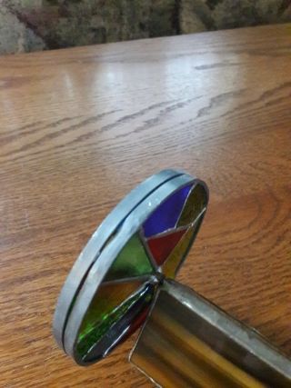 Hand Crafted Stained Glass Slag Kaleidoscope Dual Rotating Double Wheels 2