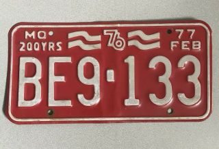 1976 - 1977 Missouri Usa Bicentennial License Plate 76 77 Vintage Mo Be9 133