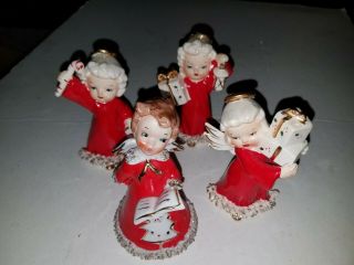 4 Porcelain Christmas Angels & Gifts And Angel Bell By Kreiss Japan