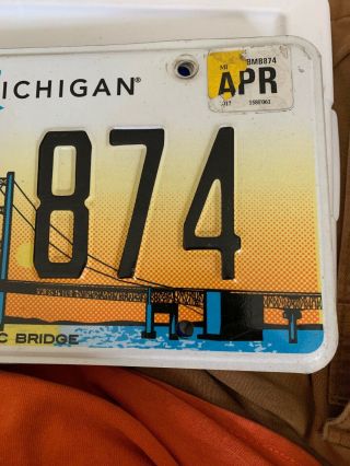 Pure Michigan License Plate Featuring Mackinac Bridge.  BMB 874. 3