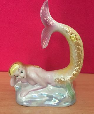 Vintage Glazed Ceramic Mermaid Figurine Made In Brazil