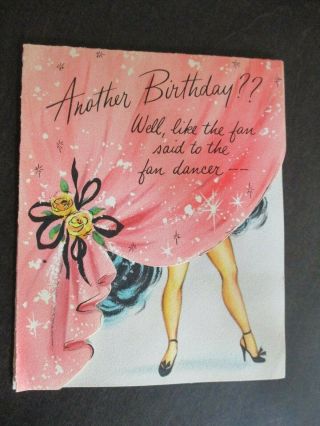 Exotic Fan Dancer Sexy Red Hair Lady Vintage Hallmark Birthday Greeting Card
