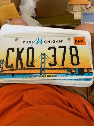 Pure Michigan License Plate Featuring Mackinac Bridge.  Ckq 378.