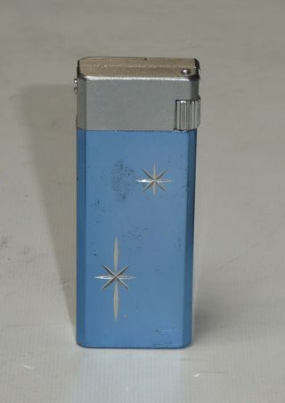 Vintage Jjj Pinnacle Butane Lighter Slim Silver & Blue 2 Two Stars Art Deco