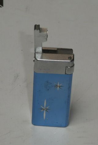 Vintage JJJ Pinnacle Butane Lighter Slim Silver & Blue 2 Two Stars Art Deco 4