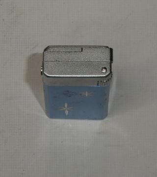 Vintage JJJ Pinnacle Butane Lighter Slim Silver & Blue 2 Two Stars Art Deco 5