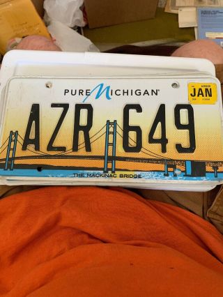 Pure Michigan License Plate Featuring Mackinac Bridge.  Azr 649.