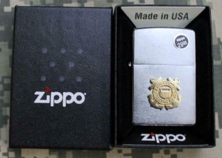 Zippo Brushed Chrome Us Coast Guard Emblem Gold Tone Windproof Lighter 280cg