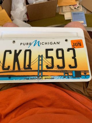 Pure Michigan License Plate Featuring Mackinac Bridge.  Ckq - 593.