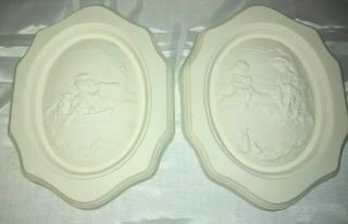 2 Vintage 1972 Byron Mold Wall Ceramic Plaques Handmade Un - Touched Cast