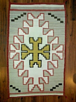 Old NAVAJO NAVAHO Indian Rug/Weaving.  Center Cross/Stepped Design.  Good Cond 2
