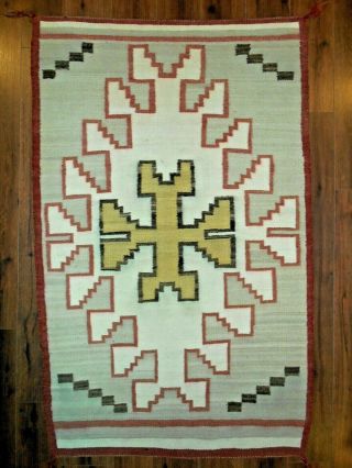 Old NAVAJO NAVAHO Indian Rug/Weaving.  Center Cross/Stepped Design.  Good Cond 3