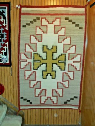 Old NAVAJO NAVAHO Indian Rug/Weaving.  Center Cross/Stepped Design.  Good Cond 6