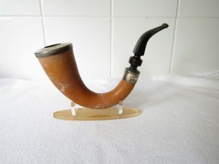 Double Silver Banded " Jambo " Calabash Meerschaum Sherlock Holmes Estate Pipe