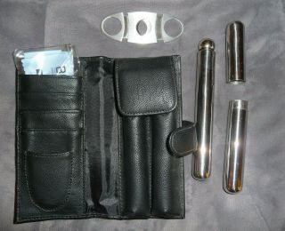 Portable Cigar And Liquor Travel Care Kit Cutter Stainless Steel Holder Rare See