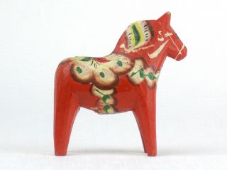 Vintage Swedish Dala Horse Hand Painted Wood Made In Sweden