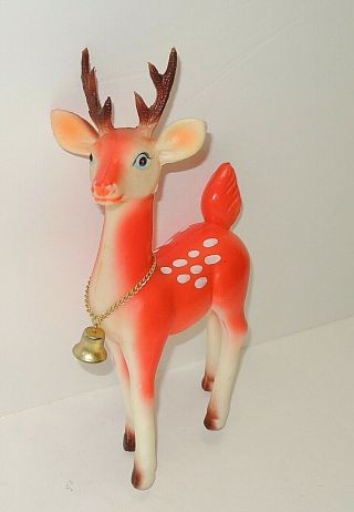 Rare Vintage 8 " Red Plastic Soft Rubber Reindeer W Bell Moveable Head Japan