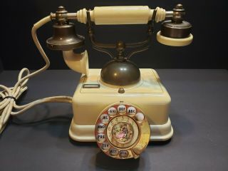Vintage French Style Ornate Gold Phone Old Fashioned Rotary Dial Telephone 2.  C4