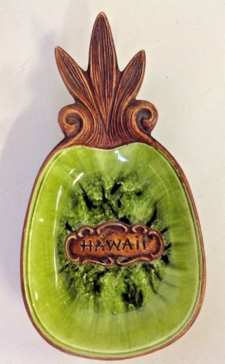 Vintage 1969 Hawaii Souvenir Pineapple Dish Green Treasure Craft Ceramic Travel
