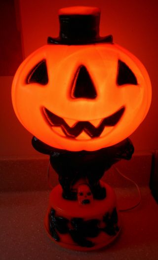 Vintage Empire Pumpkin Black Cat Blow Mold Plastic Light Halloween Jack Olantern