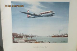 Rare Vintage Douglas Dc - 7c Seven Seas Promo Aviation Art Print By R.  G.  Smith