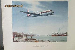 RARE VINTAGE DOUGLAS DC - 7C SEVEN SEAS PROMO AVIATION ART PRINT BY R.  G.  SMITH 2