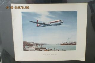 RARE VINTAGE DOUGLAS DC - 7C SEVEN SEAS PROMO AVIATION ART PRINT BY R.  G.  SMITH 3
