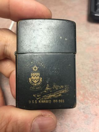 Vintage 1982 Black Matte Us Navy Ship Uss Kinkaid Dd 965 Zippo Lighter